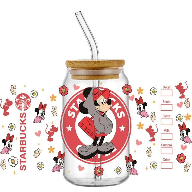 DIY Mug Waterproof UV DTF Cup Wrap for 16oz Libbey Glass Miniso 3D Cartoon Mikey Mouse Decal UV DTF Cup Transfer Sticker