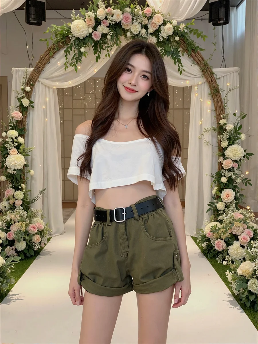 

Джинсовые свободные шорты с высокой талией и закрученными краями для девочек, элегантная женская одежда, летняя одежда с прямой промежностью и средней посадкой для отдыха и отдыха BF