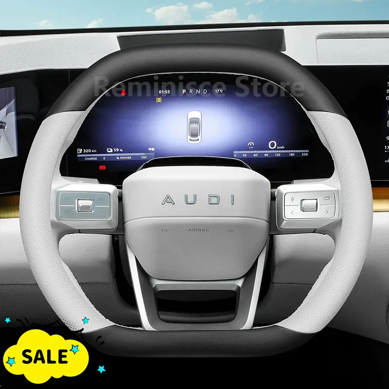 Leather Car Steering Wheel Cover for Audi Q4 e-tron Q6 e-tron Q5 A6 S e-tron GT 2025 2026 Car Style Auto Interior Accessories