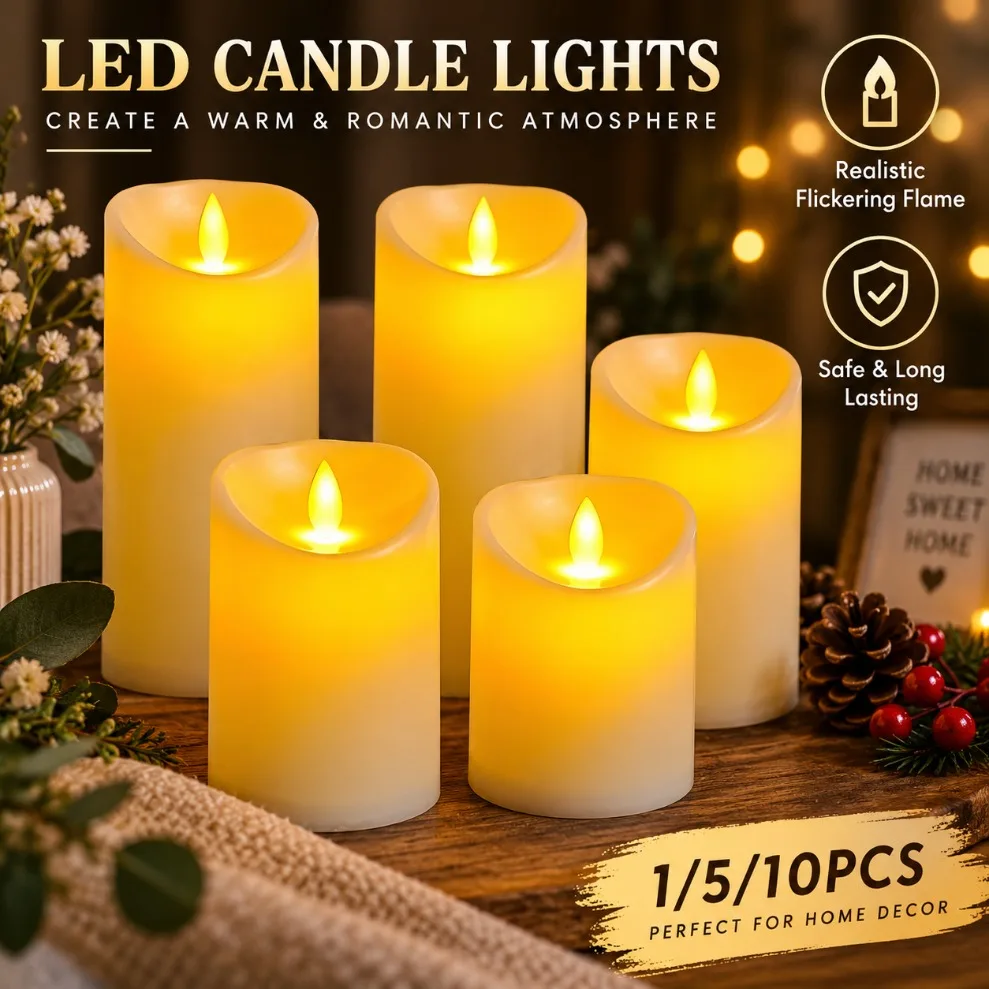 1~10PCS Swing Flameless LED Candles Flickering Simulation Light for Christmas Wedding Birthday Party Home Decoration Supplies
