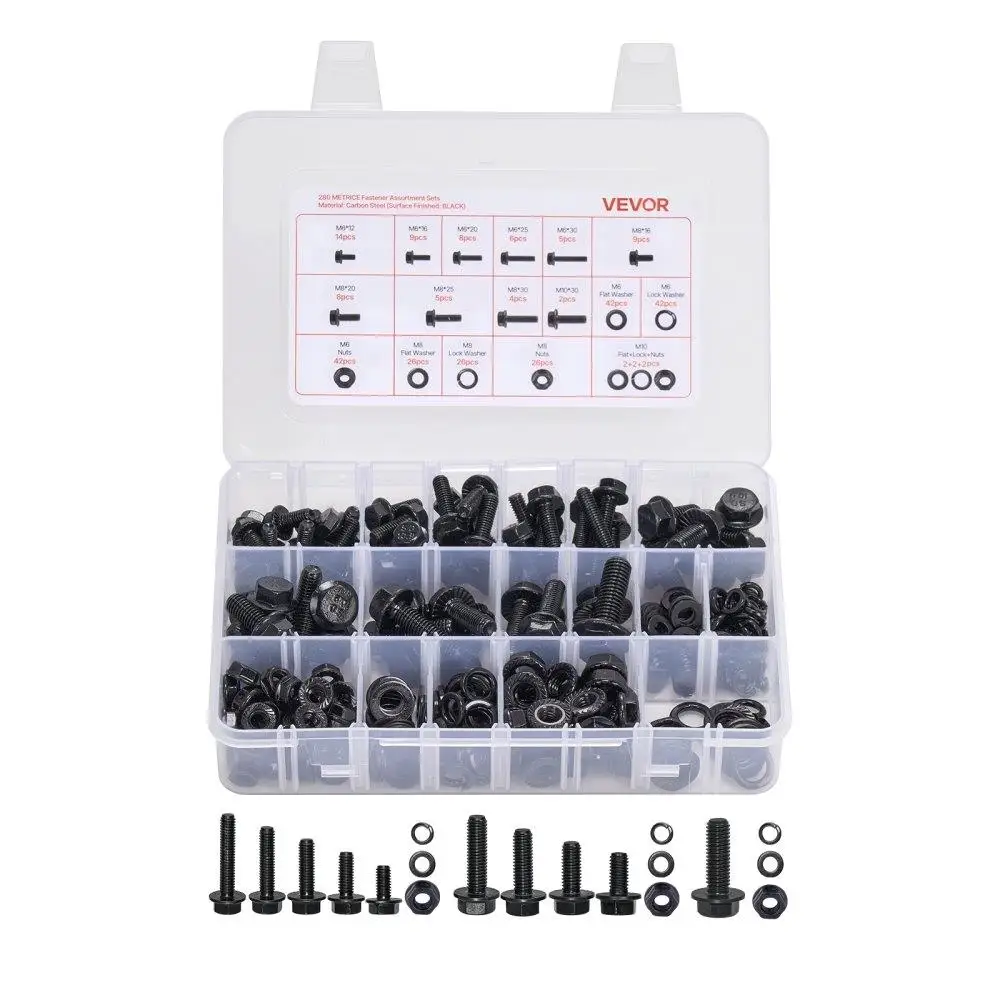 

280 Pieces Metric Alloy Steel Bolts Nuts Assortment Kit M6 M8 M10 Fasteners Set Tools for DIY Repair and Construction