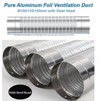 Φ100mm 1.5m Pure Aluminum Foil Pipe Ventilation Exhaust Accessories Connection Flexible Tube Duct with Stainless Steel Head
