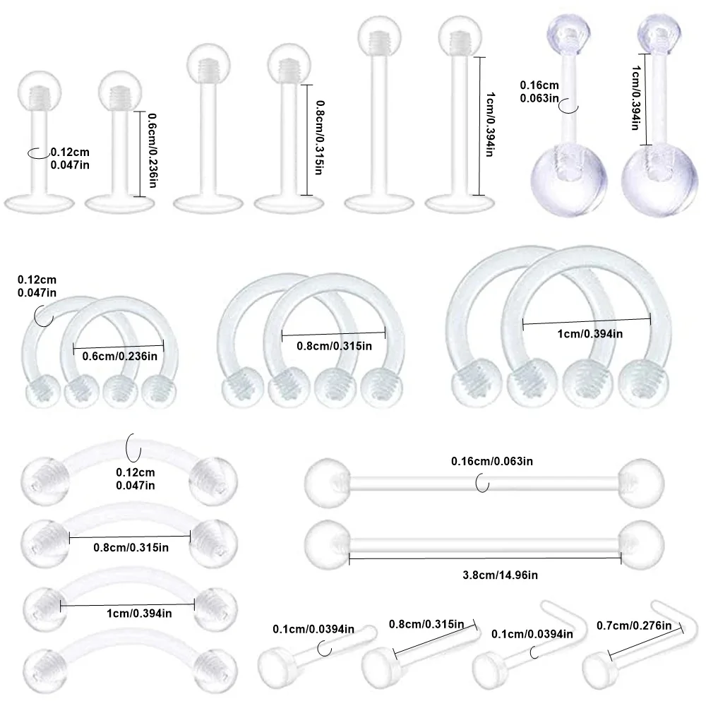 Piercing Retainer Clear Bioflex Flexible Nose Tongue Eyebrow Tragus Navel Belly Nipple Barbell Lip Labret Stud Retainer