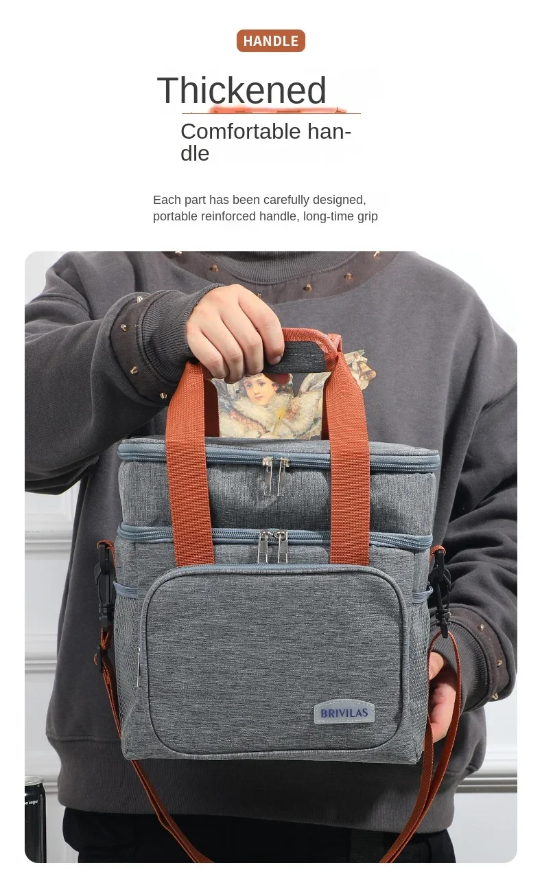 Tragbare Lunchtaschen mit doppelter Schicht, Lebensmittelbox, robuste Camping-Rucksäcke aus Oxford-Gewebe, Kühlbox, große Kapazität, ideal für Picknicks, langlebig, für Grillabende im Freien. – Detail 12