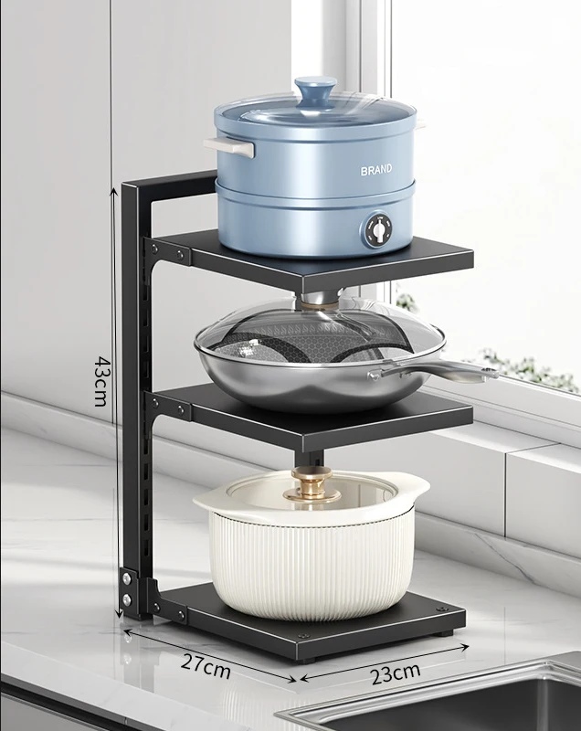 Under Sink Pot Rack - Multi-Tier Kitchen Cabinet Organizer for Pots, Pans & Lids Adjustable Cookware Storage Rack