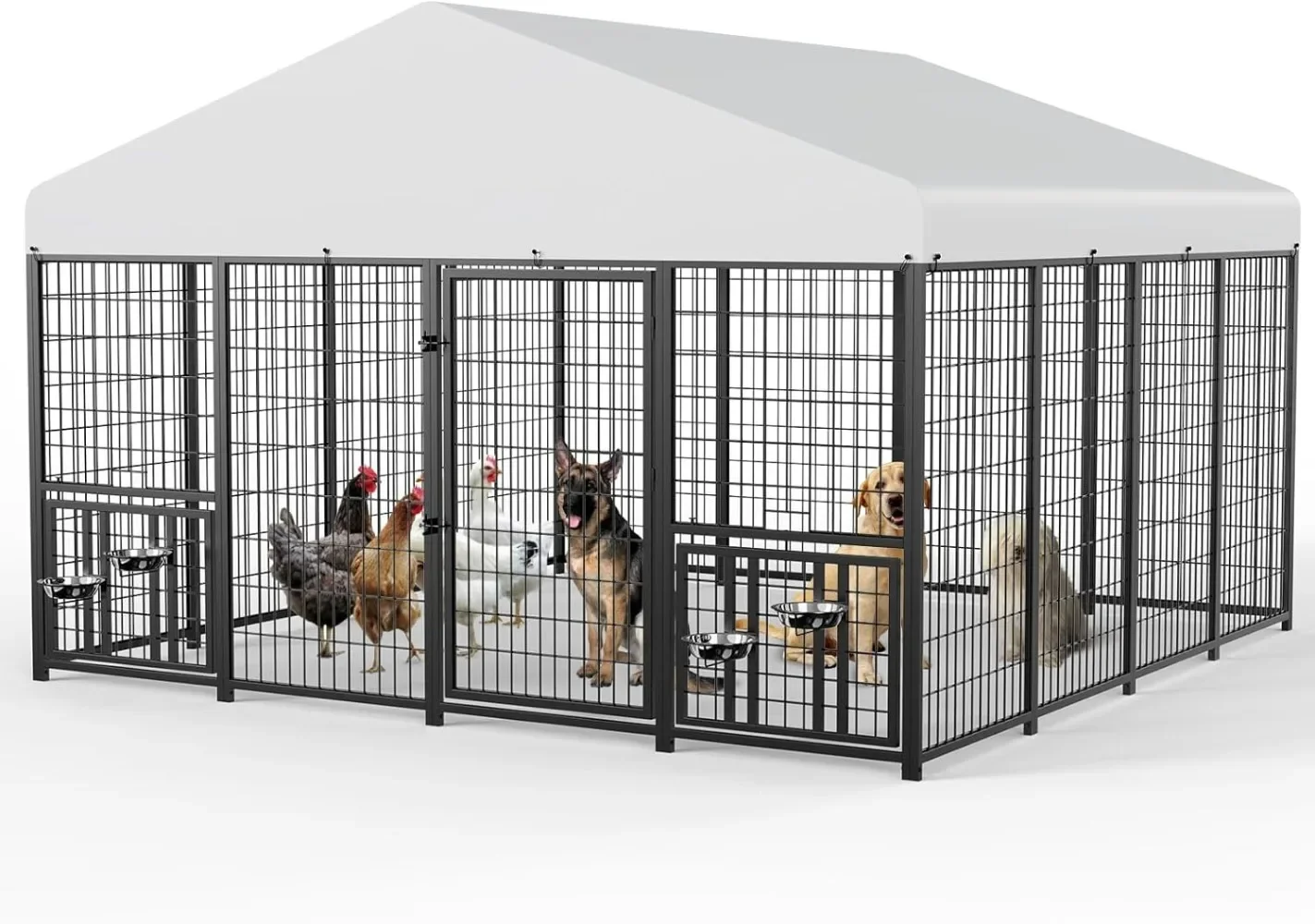 Large Dog Kennel Chicken Coop Run Outdoor 10' x 10' Pet Pens Dogs Run Enclosure Animal Hutch Metal Coop Fence with Rotating