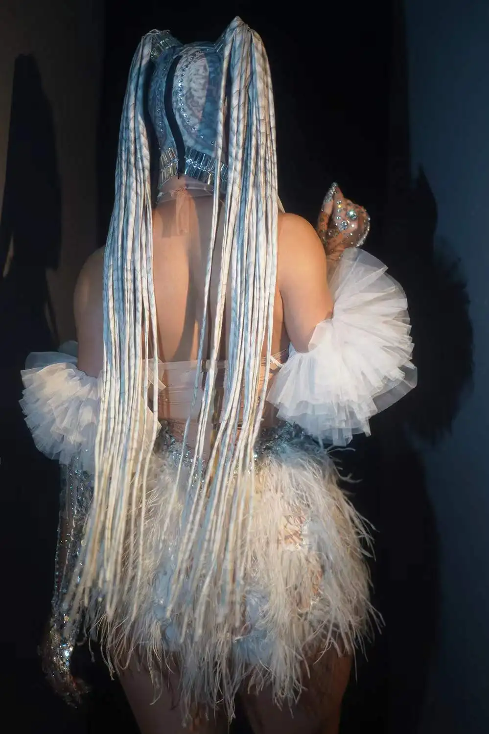 Sarung Tangan Gaun Bulu Payet Mengkilap Kostum Penari Pesta Ulang Tahun Gogo Bar Klub Malam Kostum Drag Queen Seksi Kostum Panggung Penyanyi