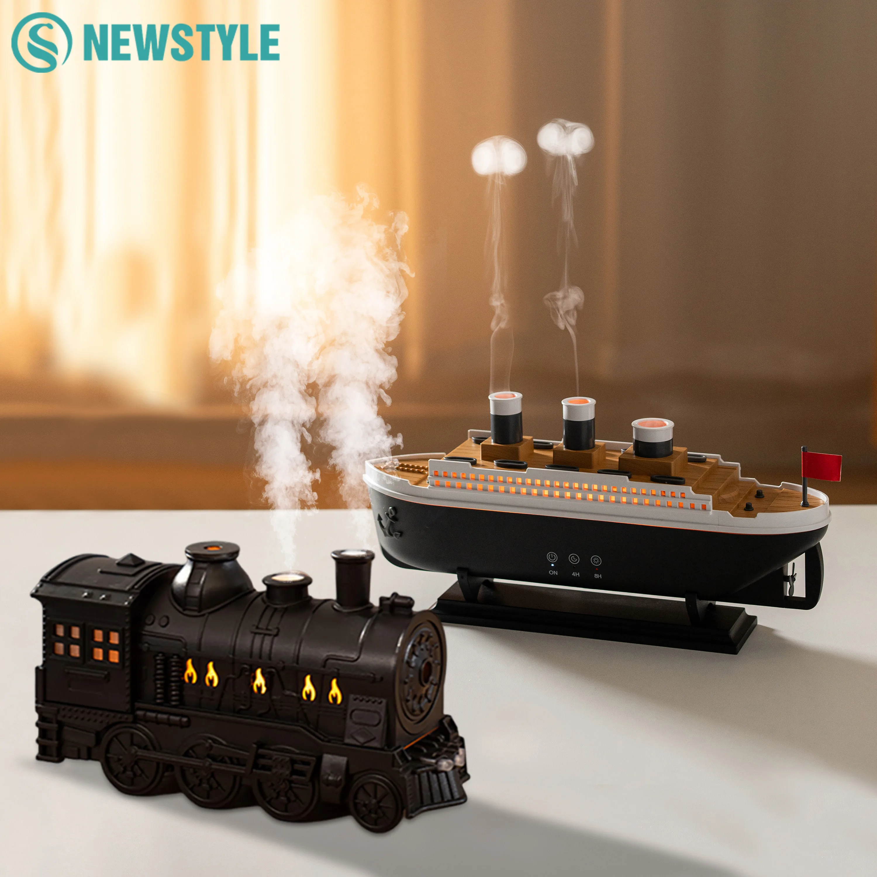 Ship Train Shape Ultrasonic Air Humidifier Jellyfish Spray Essential Oil Aroma Diffuser Remote Control With Colourful Lighting