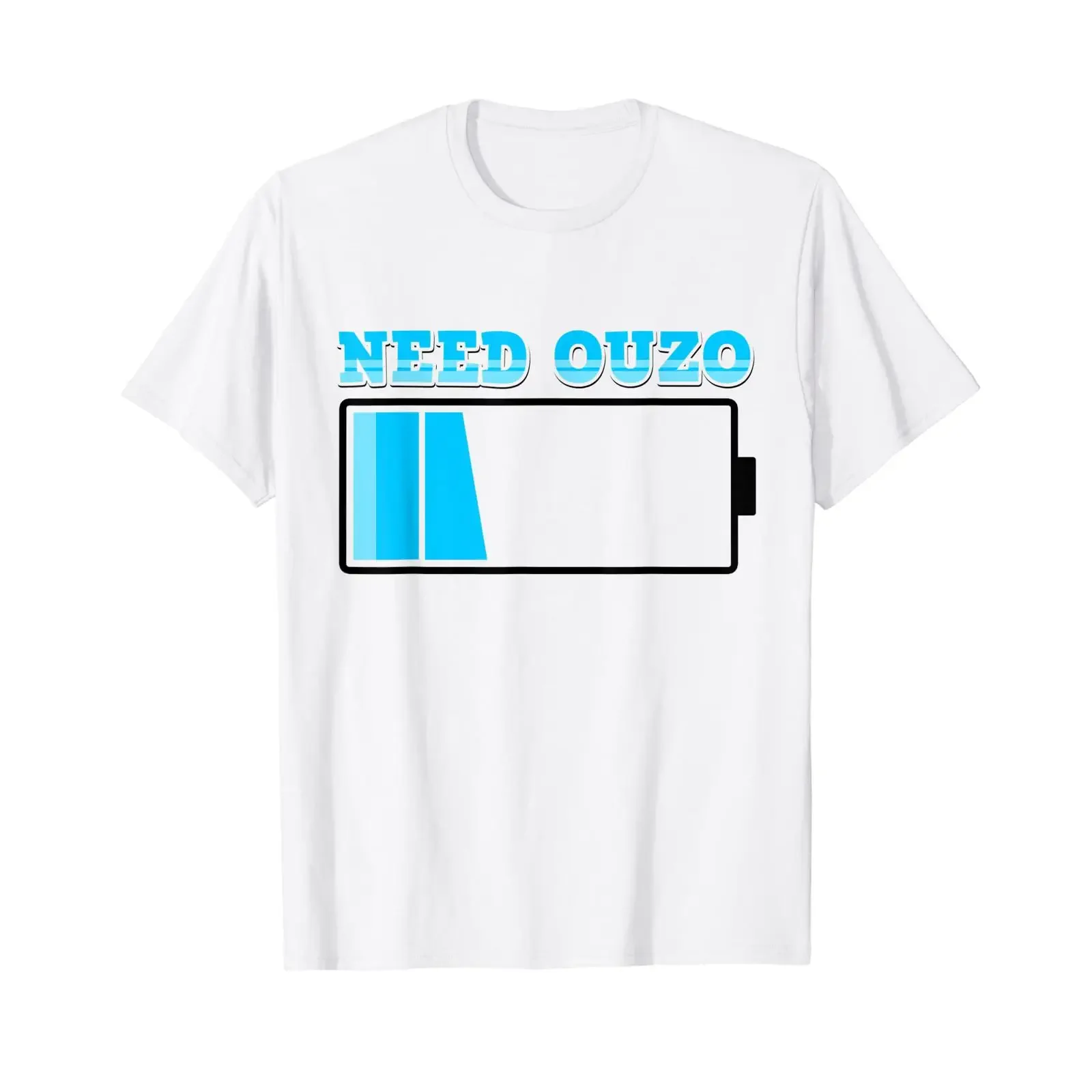 Need Ouzo No Battery Charging with Shot Schnapps T Shirt White S vintage Washed Versatile homme Stylish Soft Unisex Comfortable