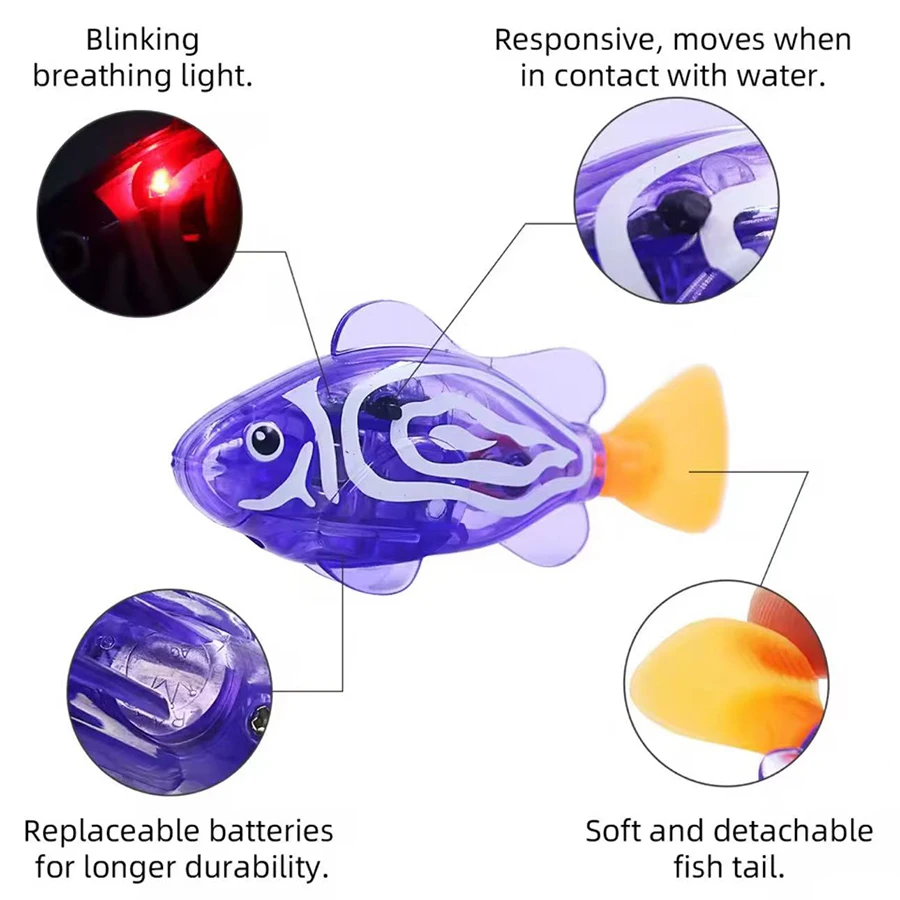 6個入り - 水中で泳ぐプレミアム電子魚のおもちゃ、LEDライトが水で泳ぐのを促進、子供の入浴や水遊びに