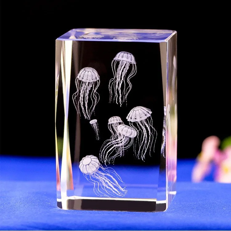 Premium 3D Engraved Crystal Ornament Dolphin Turtle Jellyfish Home Desktop Collection Souvenir