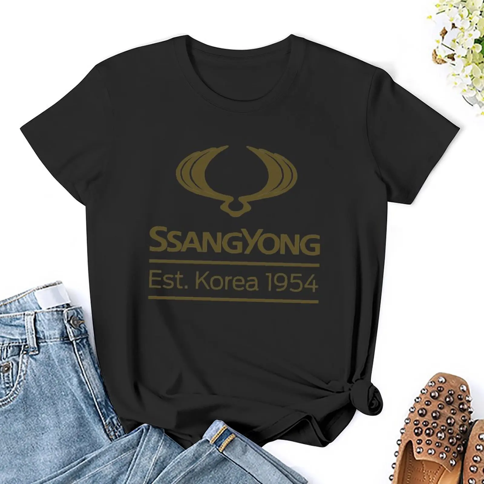 Ssangyong-T-shirt imprimé animal pour femme et fille, vêtement esthétique