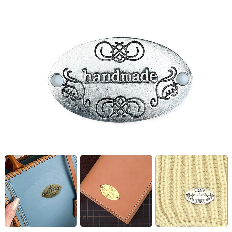 10Pcs Hand Made Metal Labels Handmade Tags Double Hole DIY Clothes Hats Vintage Alloy Tag Sewing Garment Accessories