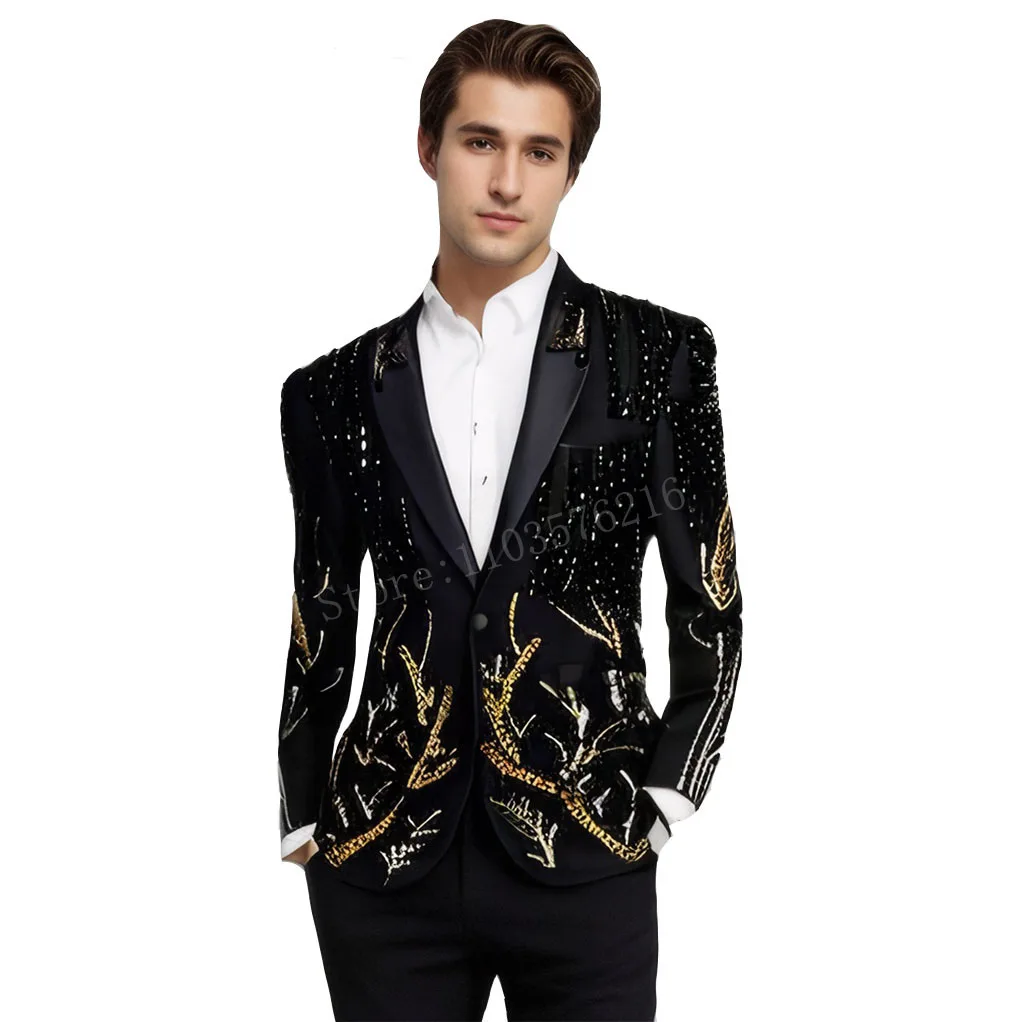 

Luxury Beading Wedding Men's Suit Formal 2 Pieces Blazer Pants Slim Fit Tailor-Made Groom Formal Suit Size Customized for Party