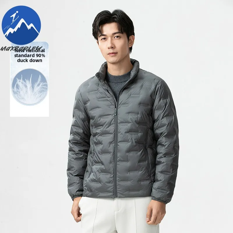 Maxbarley Men Down Jacket Ultra Light Outdoor Work Windproof Warm Puffer Coat Stand Collar Hiking Cold Resistant Winter Coats