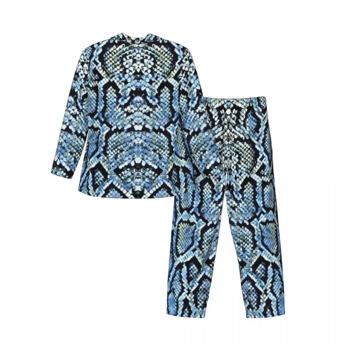 Snake Skin Print Sleepwear Spring Blue And Grey Vintage Oversize Pajamas Set Male Long-Sleeve Kawaii Room Custom Nightwear