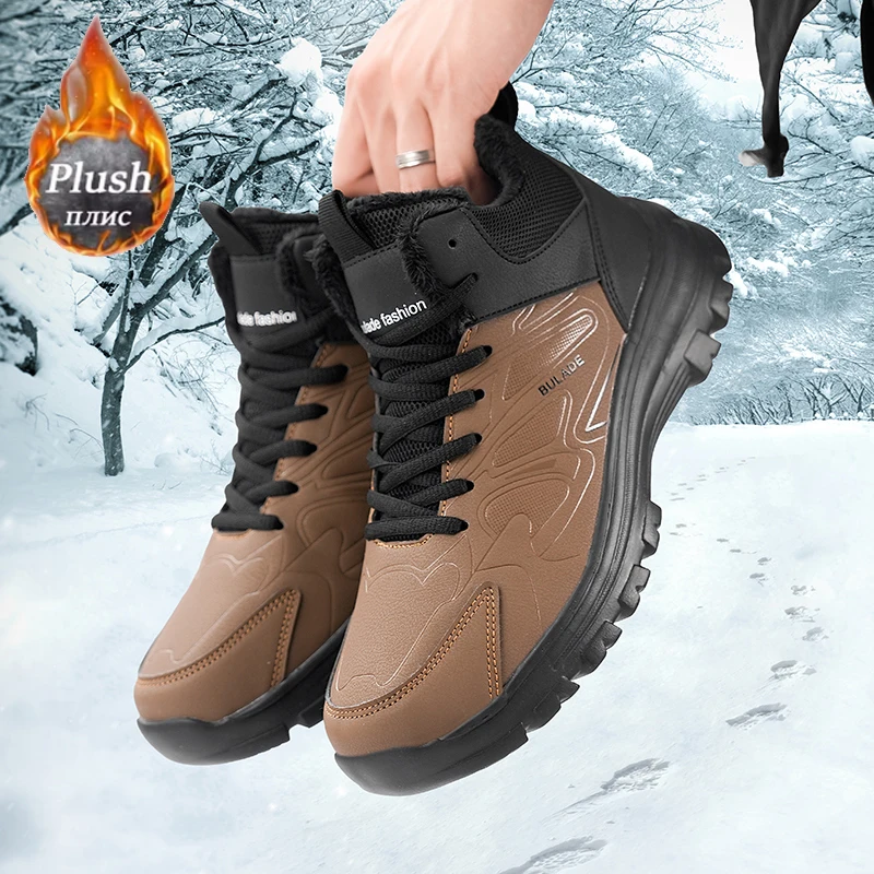 ELUVA 2025 Men's Snow Boots Waterproof Winter Boots Non-Slip Lightweight Warm Hiking Boots for Outdoor Work Tactical Shoes