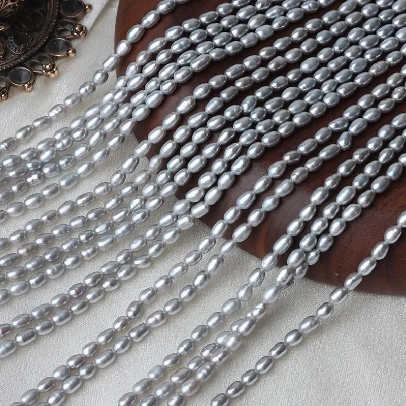 

2-9Mm grey rice bead natural freshwater pearl