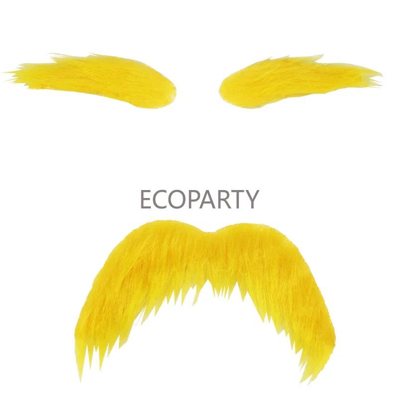 Yellow Mustache and Eyebrows Fake Beard for Kid & Adult, Cosplay Halloween Costume Accessories Funny Party Favor Men Women