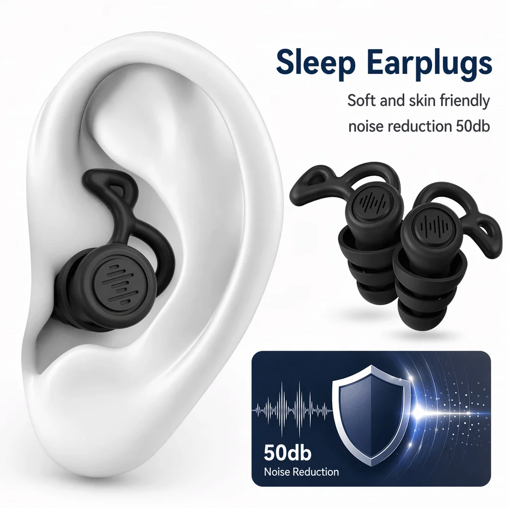 Sleep Earplugs 50dB Noise Cancelling Silicone Ear Plugs Three-Layer Sealing Sound Insulation Soft Reusable Anti Noise Earplugs
