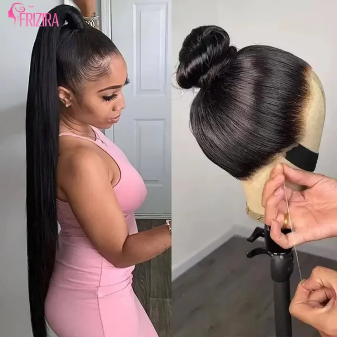 200% Density Drawstring Straight 360 HD Full Lace Human Hair Wigs Pre Plucked 18-38 Inches Brazilian Remy Human Hair Wig For Woman