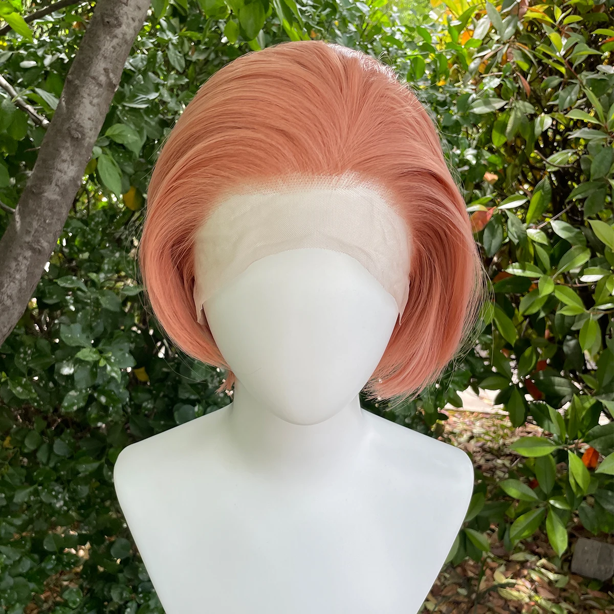 ピーチクレイピンクショートボブウィッグ女性コスプレ-13-×-4-レースフロントウィッグ男性のためのグルーレス人工毛耐熱フリー部分-150