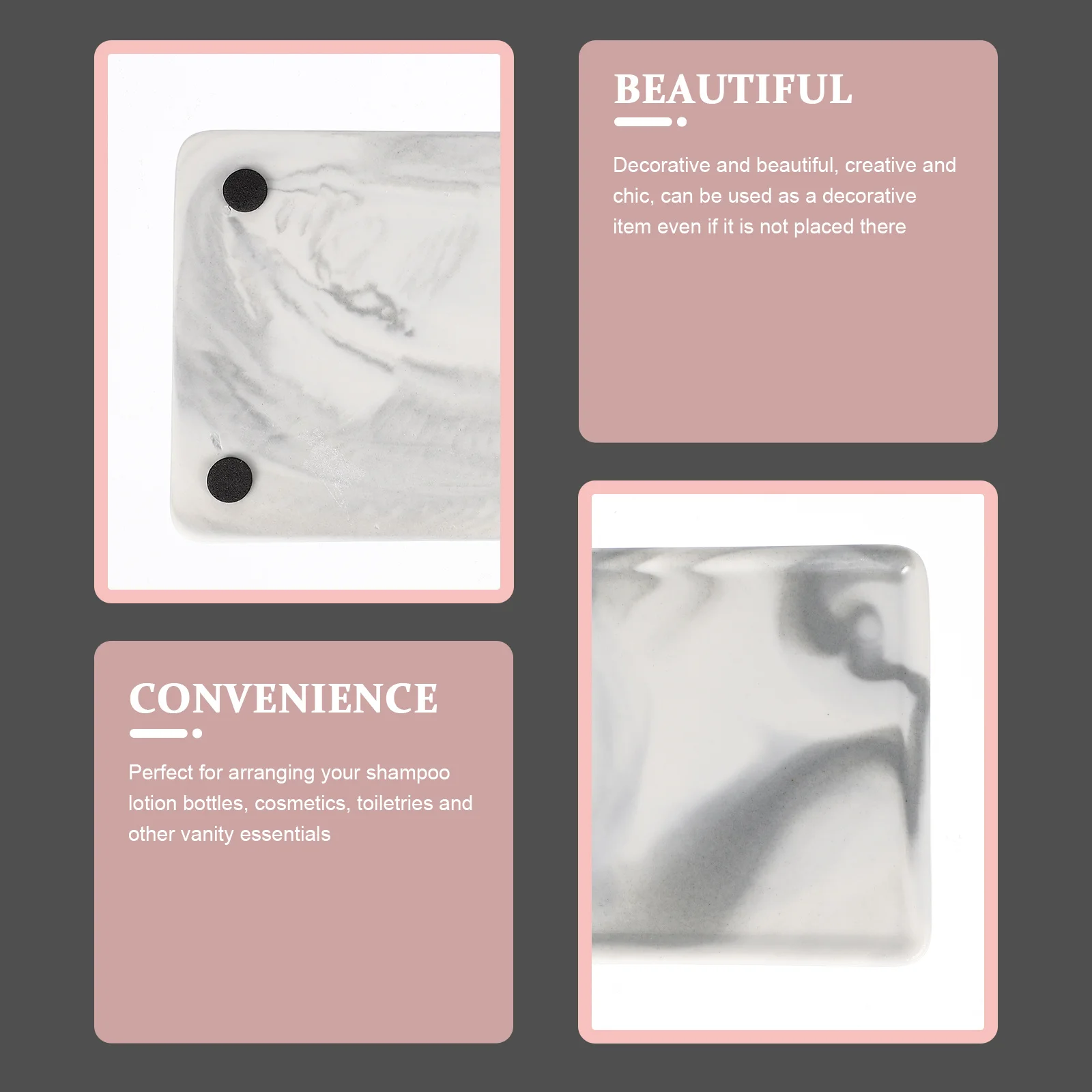 

Bathroom Vanity Tray Ceramic Organizer Stone Pattern Storage Plate Desktop Container Decorative Jewelry Dish