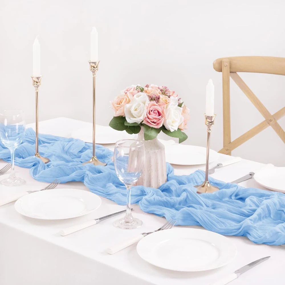 Light Blue Table Runner Baby Blue Cheesecloth Table Runner Rustic Gauze Cheese Cloth Decor Birthday Party Baby Shower Decoration