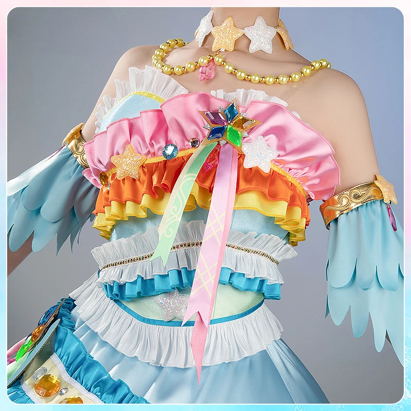 Customized Aikatsu! Series Nijino Yume Star Crown Colorful Top Skirt Cosplay Costume Game Anime Uniform Halloween Clothing Prop