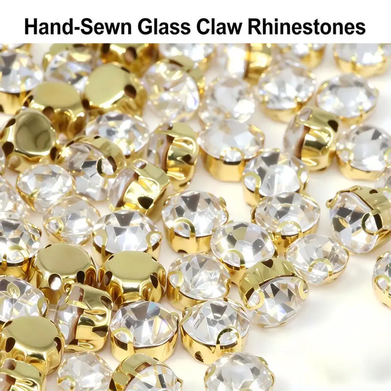 4/5/6/7/8/10mm Gold/Silber Krallenfassung Runde Strass-Steine, zum Nähen DIY Glas-Kristall für Kleidung und Hochzeitskleider – Detail 5