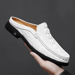 2022 Black Half Shoes for Men Leather Shoes Men Mules Casual Shoes Men Fashion Social Big Size Mocassin Elegantes Walking Shoes