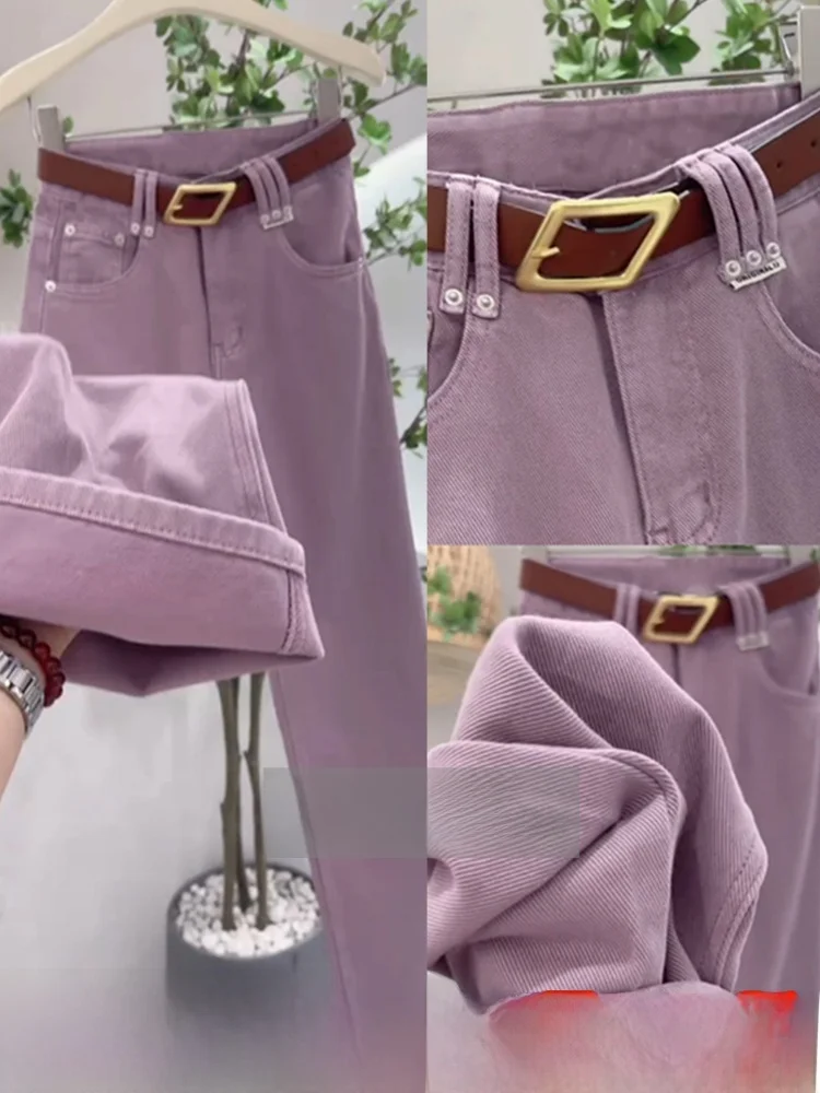 

Свободные прямые джинсы для женщин больших размеров, удобные широкие брюки с высокой талией в корейском стиле, однотонные джинсы для повседневной носки