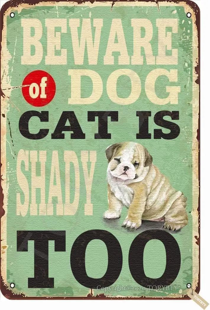 Beware of Dog Cat is Shady Too Vintage Look 8X12 Inch Metal Decoration Art Sign for Home Kitchen Bathroom Farm Garden Garage Ins