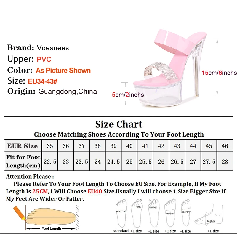 Summer Round Toe Slippers Women\'s High Heels 5CM Platform 15CM Transparent Crystal Sandals Europe And America Rhinestone Shoes