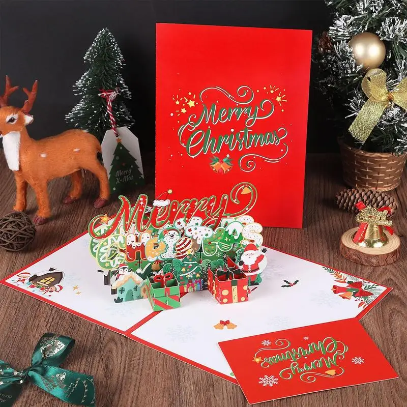 3D Pop UP merry Christmas Cards Invitation Cake Greeting Card Business Kids Gift Tourist Postcard for Friend Dad Mom Present