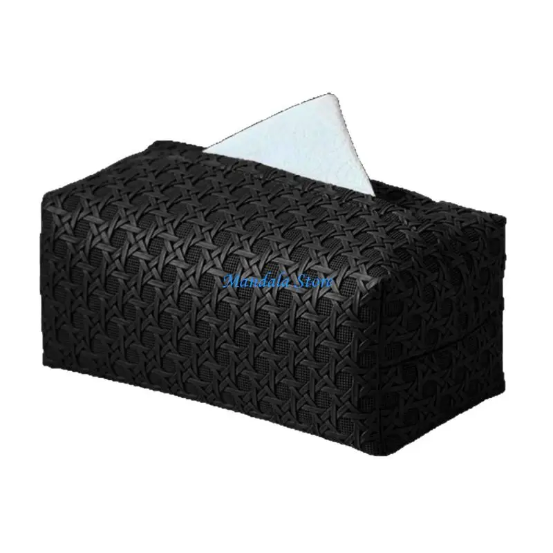 U2JC Waterproof Rattan Pattern Tissue Box Easy Cleaning Design For Indoor And Car Use