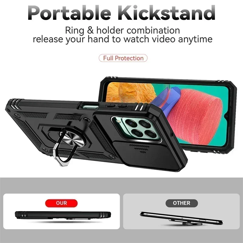 غطاء حماية حامل حلقة مغناطيسية ، جراب لسامسونج جالاكسي M33 ، M53 ، M23 ، 5G ، عدسة كاميرا منزلقة ، فوندا لسامسونج M13 ، 4G ، M 23 ، 33 ، 53