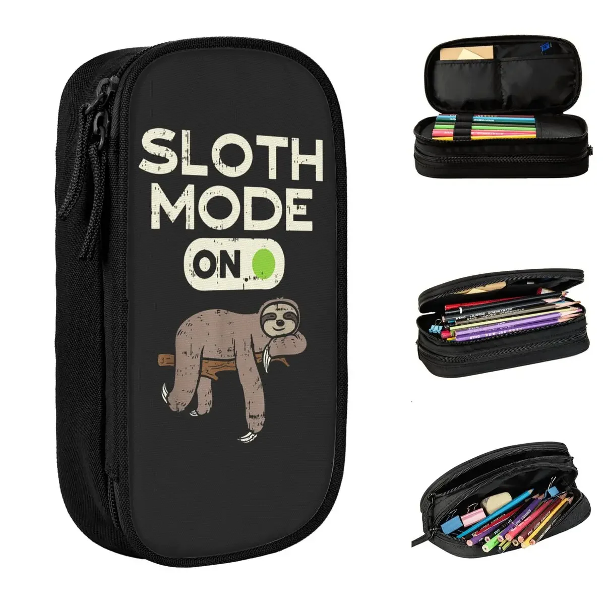 

Sloth Mode On Funny Lazy Sleep Animal Lover Pencil Cases Pencilcases Pen for Student Big Capacity Bag School Supplies Stationery