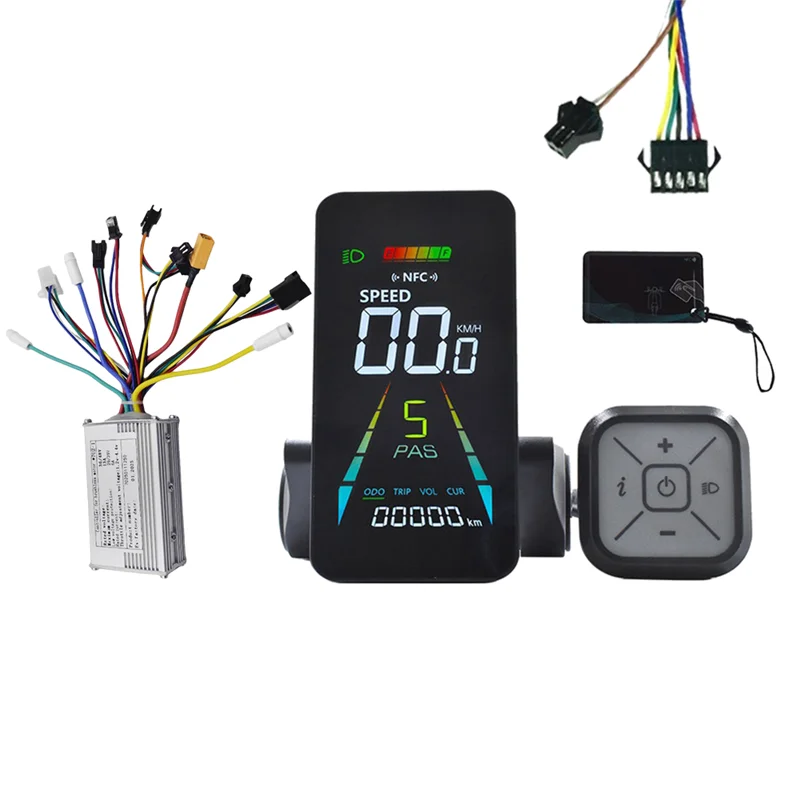 

AA75-E-Scooter NFC ЖК-дисплей Спидометр E-Bike NFC Цветной анимированный счетчик 24 В/36 В/48 В/60 В UART + 36 В/48 В Контроллер SM5 + 2 контакта