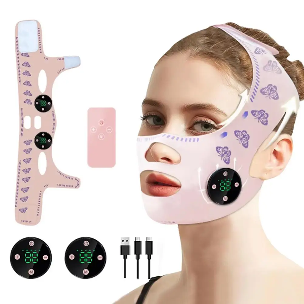 

New EMS Facial Lifting Beauty Massager V Line Lifting USB Electric Shaping Double Chi Mask Reduce Charging Facial Strap Sli R1V6