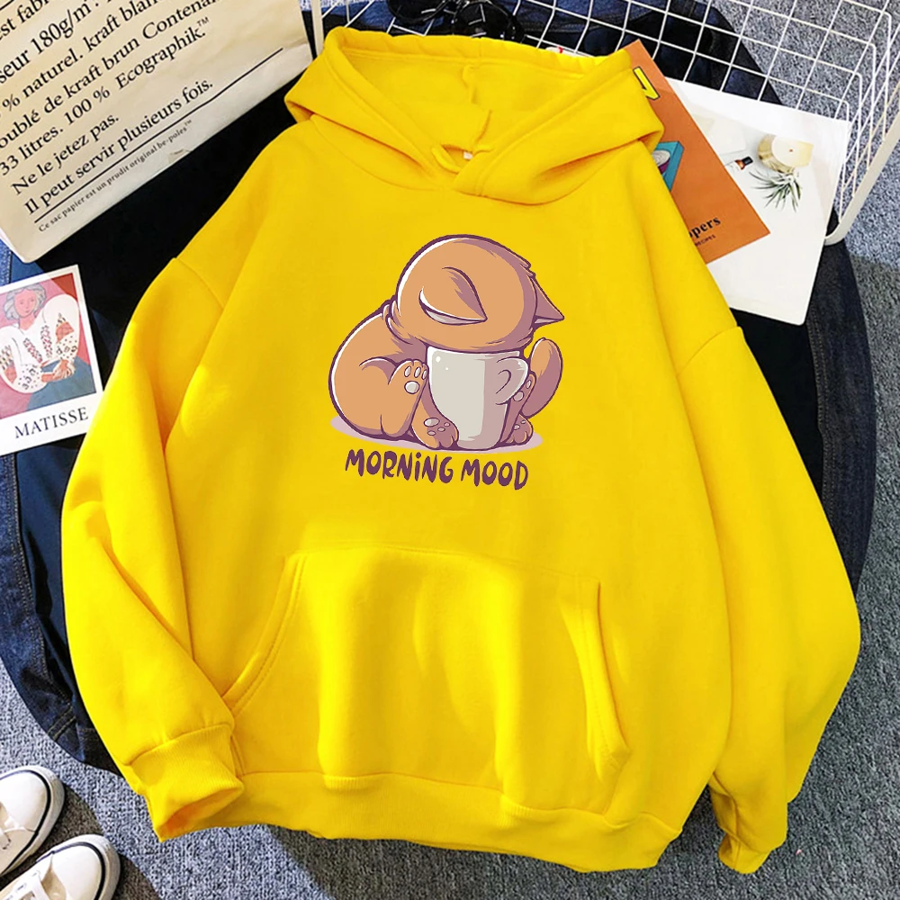 Cat Is Looking At The Cup Lovely Women Hoody Cartoons Street Pullover Loose Casual Hoodies Fleece Oversized Sweatshirt Women