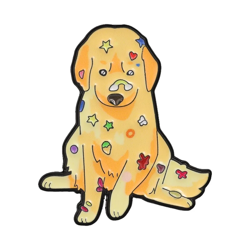Cute Playful Golden Retriever Badge Enamel Pins Cute Sweet Colorful Stars Hearts Flowers Dog Brooch Accessory for Pet Dog Lovers