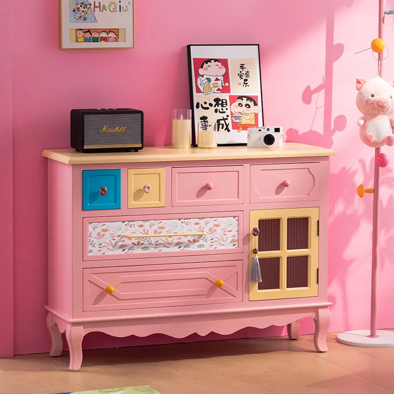 Dopamine chest, solid wood painted decorative cabinet, French bedroom, living room, storage cabinet, kindergarten side cabinet