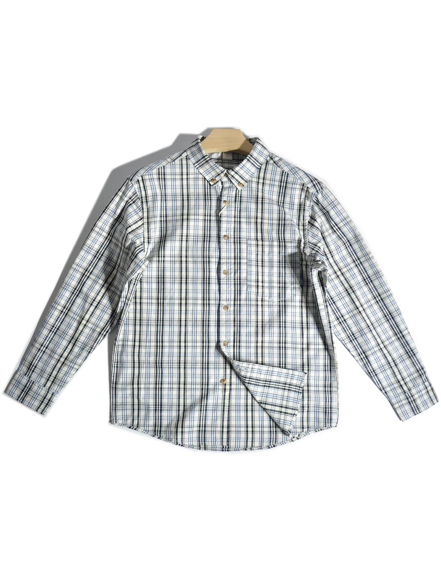 

Retro Artistic Hong Kong Sle Pure Cotton Plaid Long Sve Loose American Casual Men's irt Spring Summer Faion Trend