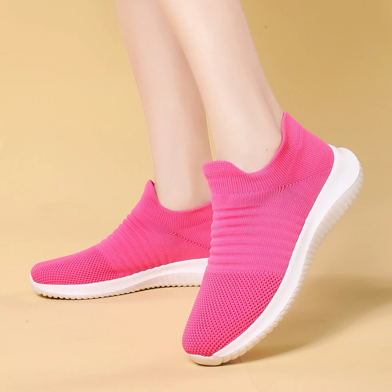 Women Flat Sports Shoes Slip on Woman Lightweight Sneakers Casual Chaussures Femme Basket Flats Breathable Running Walking Shoes