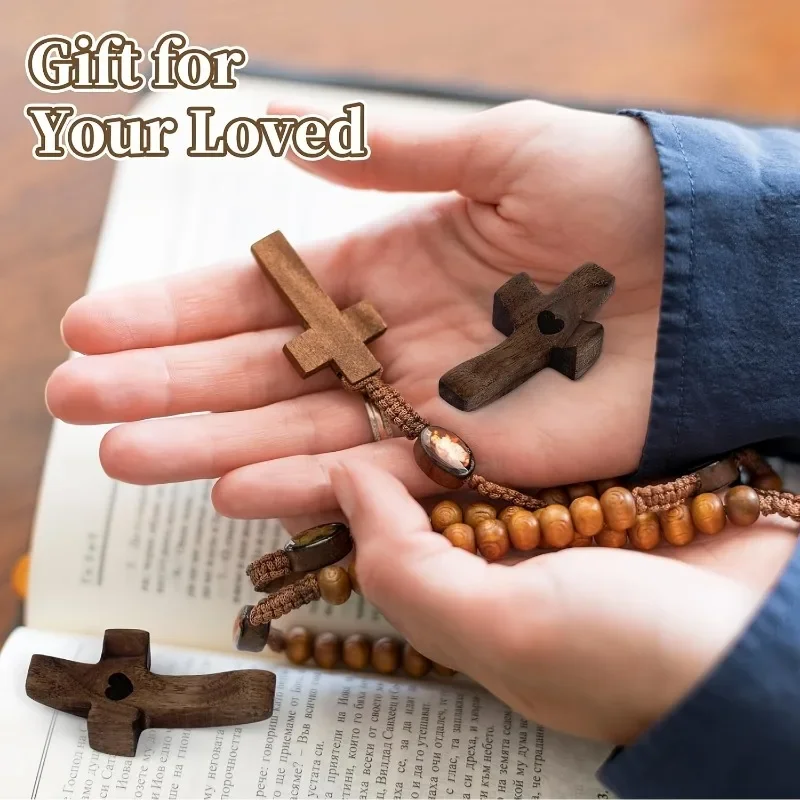 5/8 croix en bois avec cœur en époxy, cadeau d'encouragement, à tenir dans la poche, pour le soutien émotionnel