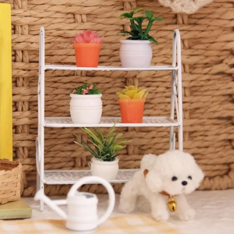 

1/12 весы, миниатюрный кукольный домик, железная подставка для растений с горшечными растениями для реалистичного микропейзажа,