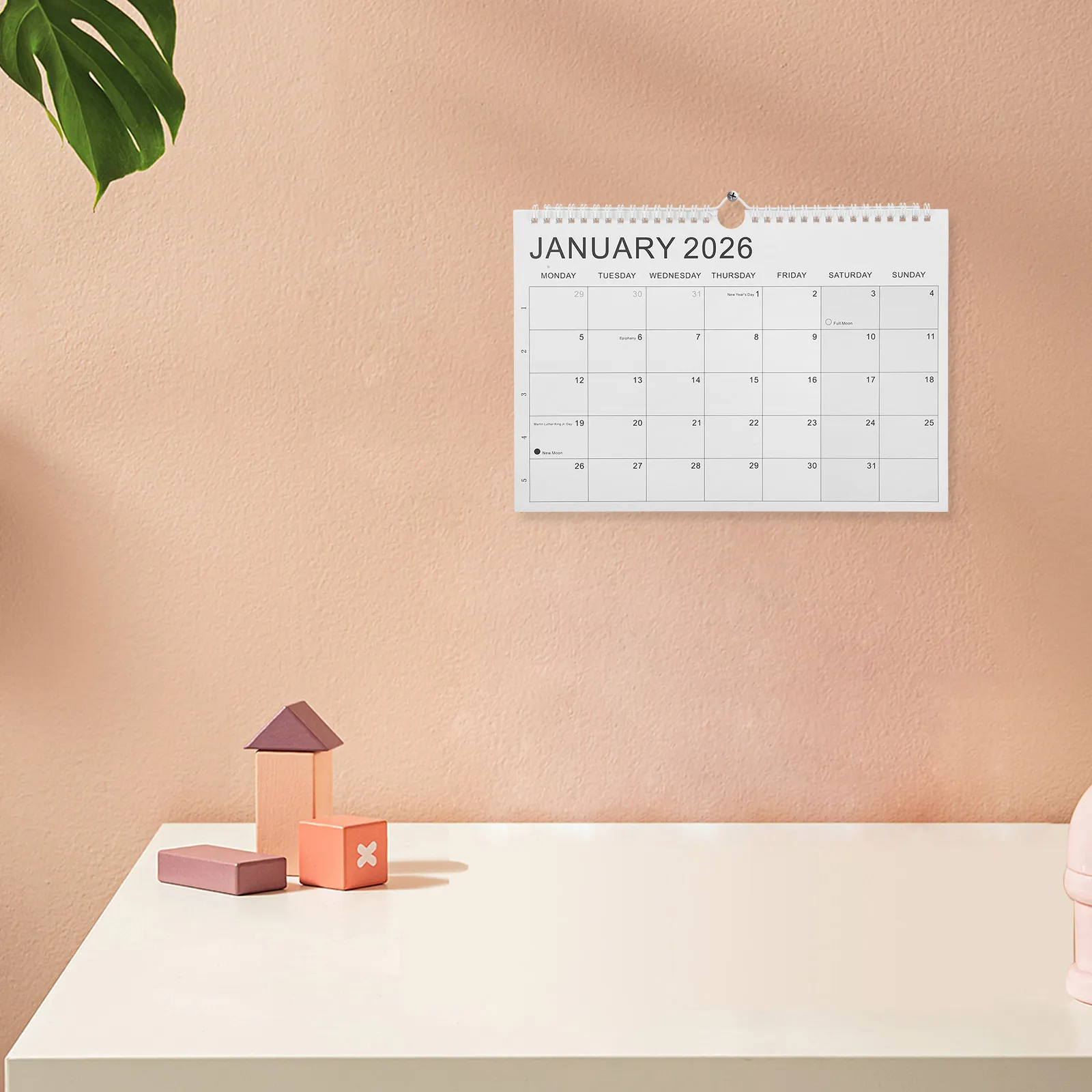 

18 Month 2026 Spiral Bound Wall Calendar Large Monthly Blocks Multi-Country Holidays Family Academic Office Planner