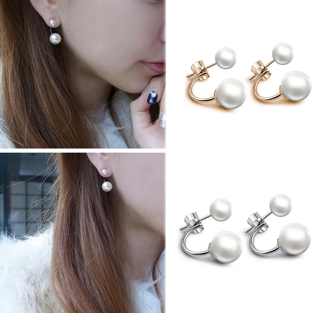 Fashionable Earrings Double Side Earring Crystal Ball Stud Earrings Women Pearl Earrings Ear Accessories Ear Drop Jewelry 1 Pair