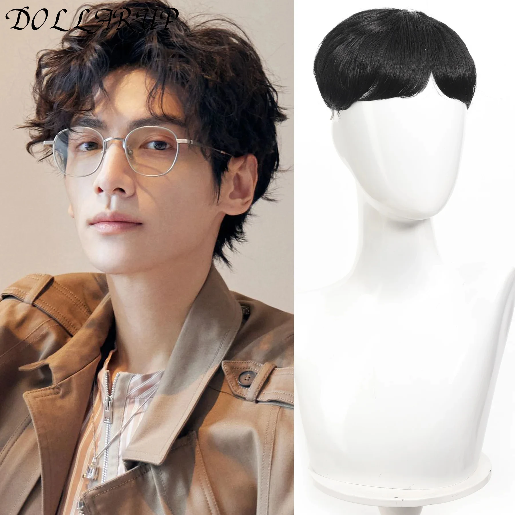 JKL Male Clips-On Short Hair Wig Head Top Synthetic Replacement Blocks Effectively Covering Sparse Hair For Man Perfect Gift